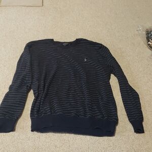 Blue and White Crewneck Sweater with Soft Knitted Texture